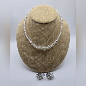 Vintage Aurora Borealis Crystal Necklace & Earrings Set (3-Piece)